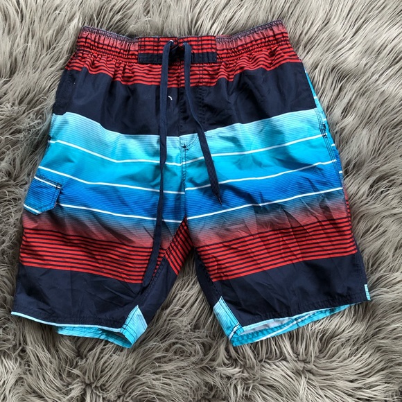 Kanu Surf Other - Kanu Surf Avalon Quick Dry UPF 50+ Ombre Stripe Swim Trunks in Navy/Red, Size L